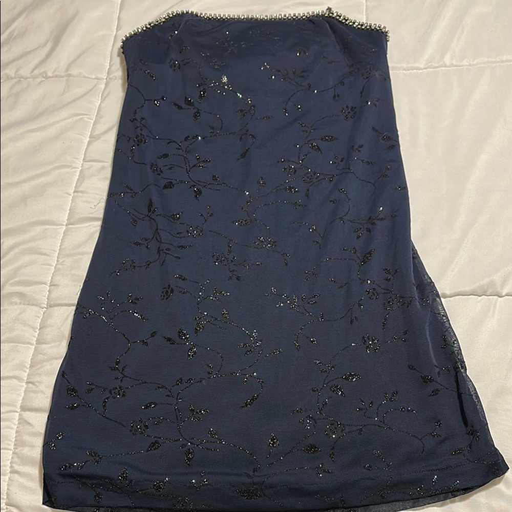 Elegant Navy Blue Beaded Dress